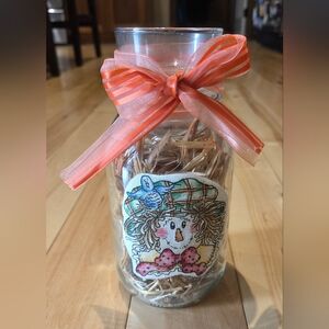 NEW Mason Jar Scarecrow & Pumpkin Votive/Tealight Candle Holder
